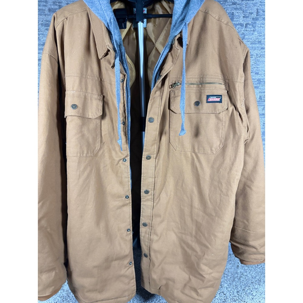 Genuine Dickies Mens 3XL Brown Duck Canvas Hooded Quilted Work Jacket 5319